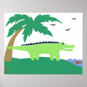 Poster Art de l'alligator tropical pour les enfants, Safa
