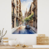 Poster Art de l'aquarelle de Barcelone (Cuisine)