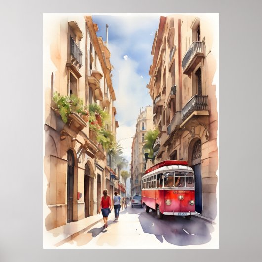 Poster Art de l'aquarelle de Barcelone (Devant)