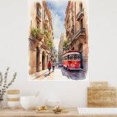 Poster Art de l'aquarelle de Barcelone (Cuisine)