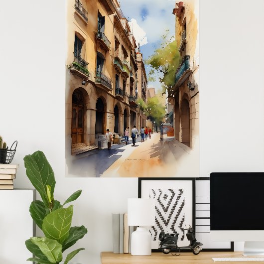 Poster Art de l'aquarelle de Barcelone (Bureau à domicile)