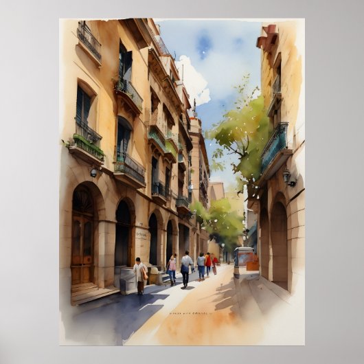 Poster Art de l'aquarelle de Barcelone (Devant)