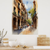 Poster Art de l'aquarelle de Barcelone (Cuisine)