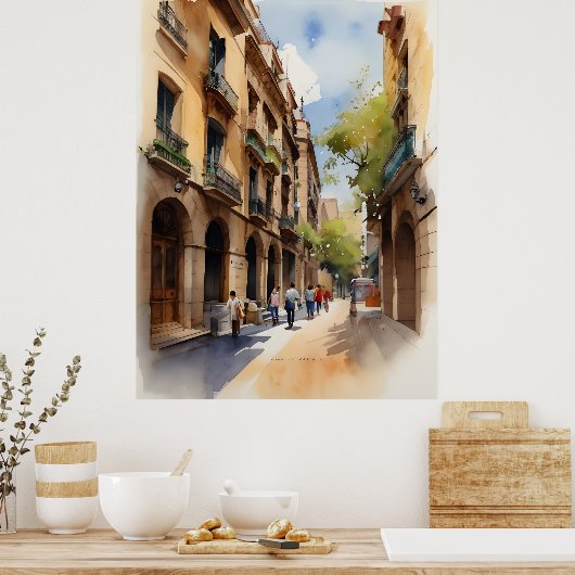 Poster Art de l'aquarelle de Barcelone (Cuisine)