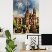 Poster Art de l'aquarelle de Barcelone (Bureau à domicile)