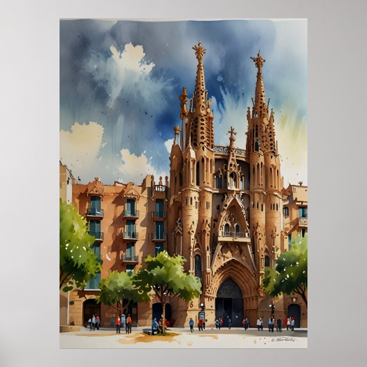Poster Art de l'aquarelle de Barcelone (Devant)