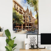 Poster Art de l'aquarelle de Barcelone (Bureau à domicile)