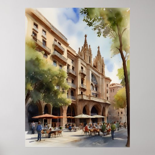 Poster Art de l'aquarelle de Barcelone (Devant)
