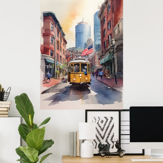 Poster Art de l'aquarelle de Boston (Bureau à domicile)