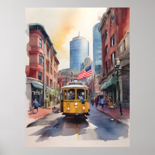 Poster Art de l'aquarelle de Boston