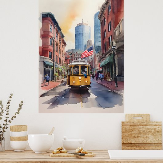 Poster Art de l'aquarelle de Boston (Cuisine)