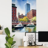 Poster Art de l'aquarelle de Boston (Bureau à domicile)
