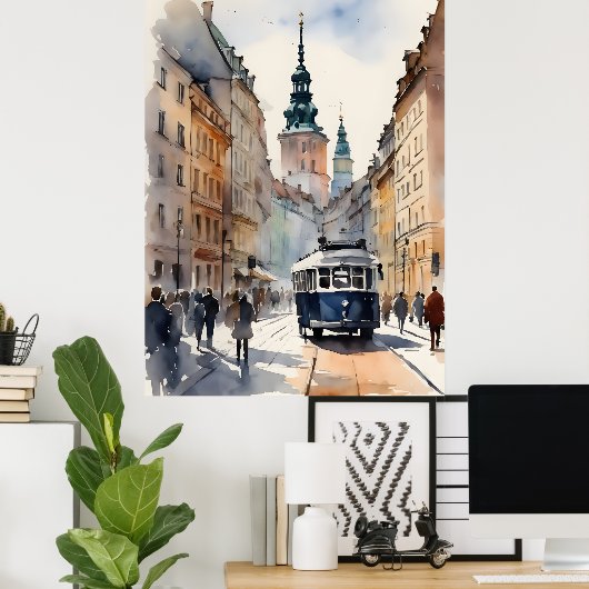 Poster Art de l'aquarelle de Varsovie (Bureau à domicile)