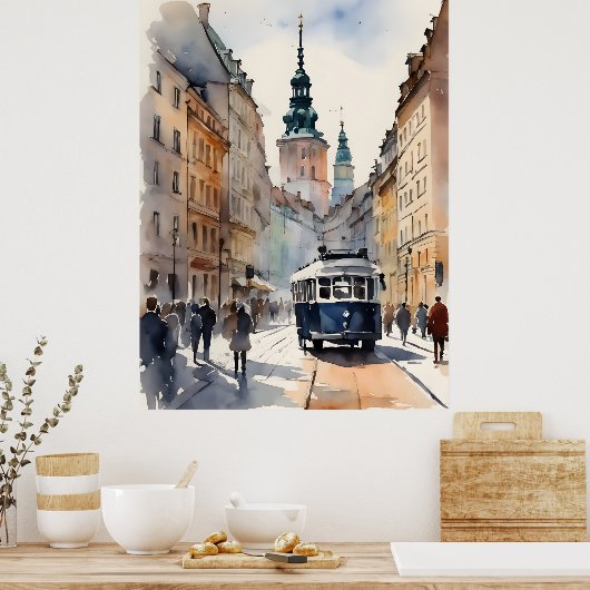 Poster Art de l'aquarelle de Varsovie (Cuisine)