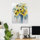 Poster Art de l'aquarelle des fleurs de soleil (Bureau à domicile)