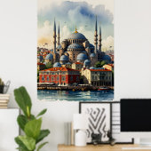 Poster Art de l'aquarelle d'Istanbul (Bureau à domicile)