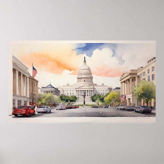 Poster Art de l'aquarelle Washington DC (Devant)