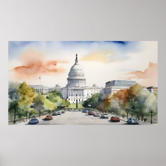 Poster Art de l'aquarelle Washington DC (Devant)