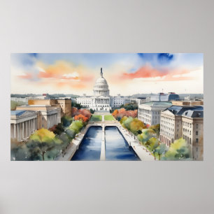 Poster Art de l'aquarelle Washington DC