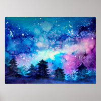 Art de l'espace à l'aquarelle avec ciel nocturne e