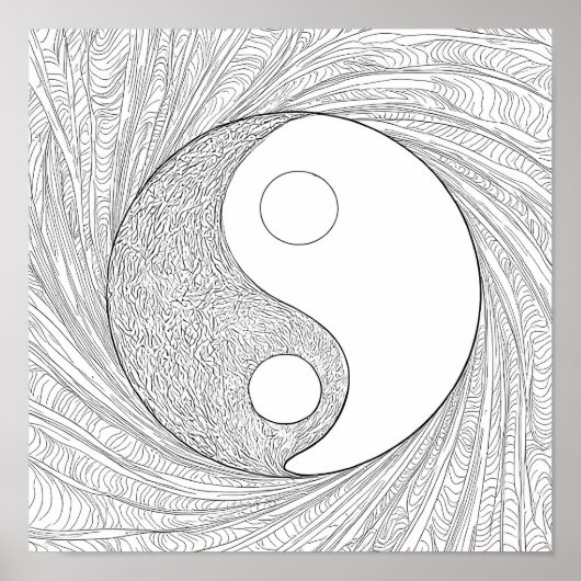Poster Art de ligne abstrait dynamique : Yin Yang d'énerg (Devant)