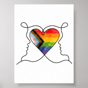 Poster Art de ligne de cœur de fierté de progrès