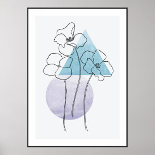 Poster Art de ligne de fleurs botaniques avec triangle et