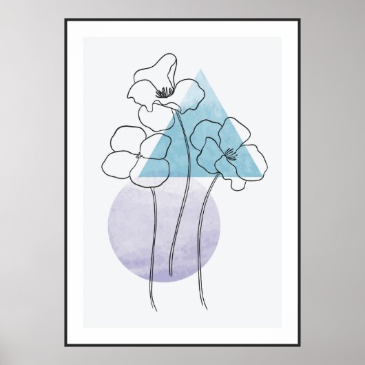 Poster Art de ligne de fleurs botaniques avec triangle et (Devant)