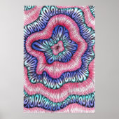 Poster Art de ligne ondulée abstrait psychédélique rose e (Devant)