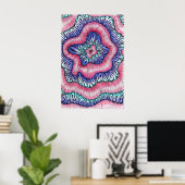 Poster Art de ligne ondulée abstrait psychédélique rose e (Bureau à domicile)