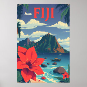 Poster Art de l'île tropicale vintage de voyage aux Fidji