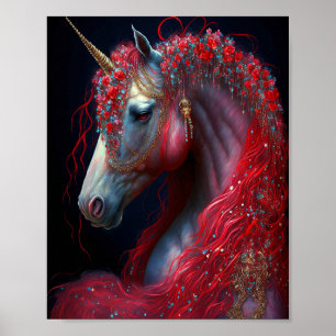 Poster Art de l'Imaginaire de la licorne rouge