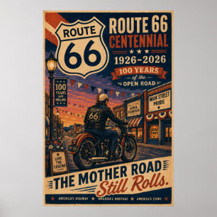 Poster art de l'itinéraire 66 Main Street Motorcycle Cent