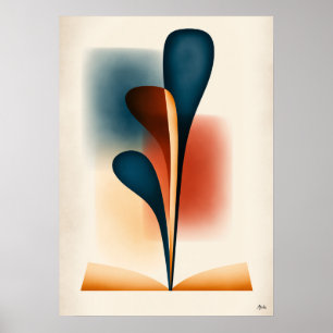 Poster Art de livre abstrait Japandi avec forme de forêt