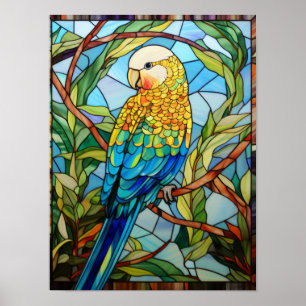 Poster Art de l'oiseau tropical Budgie en verre coloré