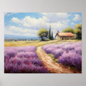 Poster Art de maison de campagne aux champs de lavande à (Devant)