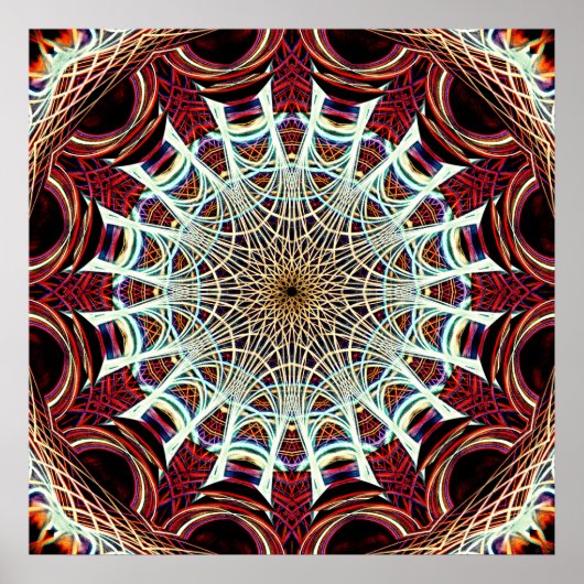 Poster Art de mandala Web géométrique beige rouge complex (Devant)