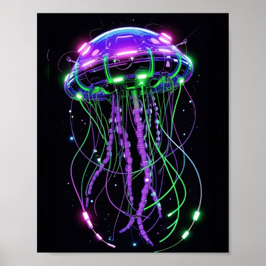 Poster art de méduse néon Cyberpunk (Devant)