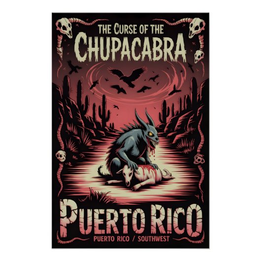 Poster Art de monstre du désert Chupacabra Cryptide Horre (Devant)