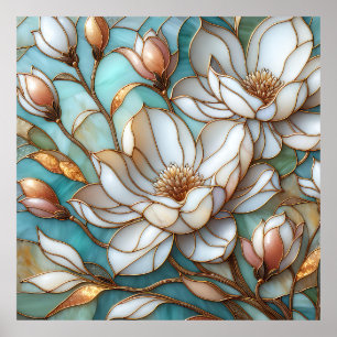Poster Art de mosaïque florale en verre teinté Magnolia é