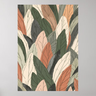 Poster Art de motif botanique de feuille en terre cuite s