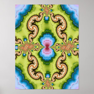 Poster Art de motif de dragon fractal psychédélique