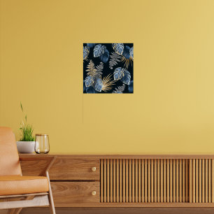 Poster Art de motif de feuilles de palmier tropical Or Bl