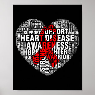 Poster Art de mots Cœur Ruban Rouge Sensibilisation à la