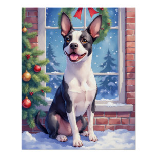 Poster Art de Noël de Boston Terrier festif