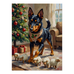 Poster Art de Noël sur le thème du berger Australien Kelp