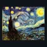 Poster Art de nuit Van Gogh Starry<br><div class="desc">Starry Night, le tableau le plus célèbre du maître postimpressionniste néerlandais Vincent van Gogh. Un cyprès solitaire, un village endormi et un ciel qui tourbillonne d'étoiles. Vintage rétro mignon girly belle populaire artistique coloré élégant paysage nature motif Décor décoratif post-impressionnisme religieux chrétien inspiré de l'inspiration de la peinture d'art fin....</div>