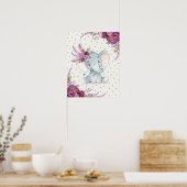 Poster Art de nurserie à l'éléphant floral violet, pannea (Cuisine)