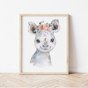 Poster Art de nurserie d'animaux de safari, enfants hippo