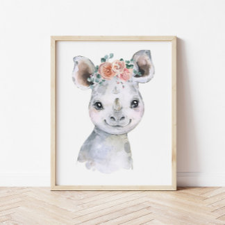 Poster Art de nurserie d'animaux de safari, enfants hippo